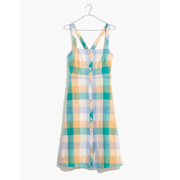 Madewell Tank Button-Front Midi Dress in Rainbow Check Size 6 NWOT - Picture 1 of 10